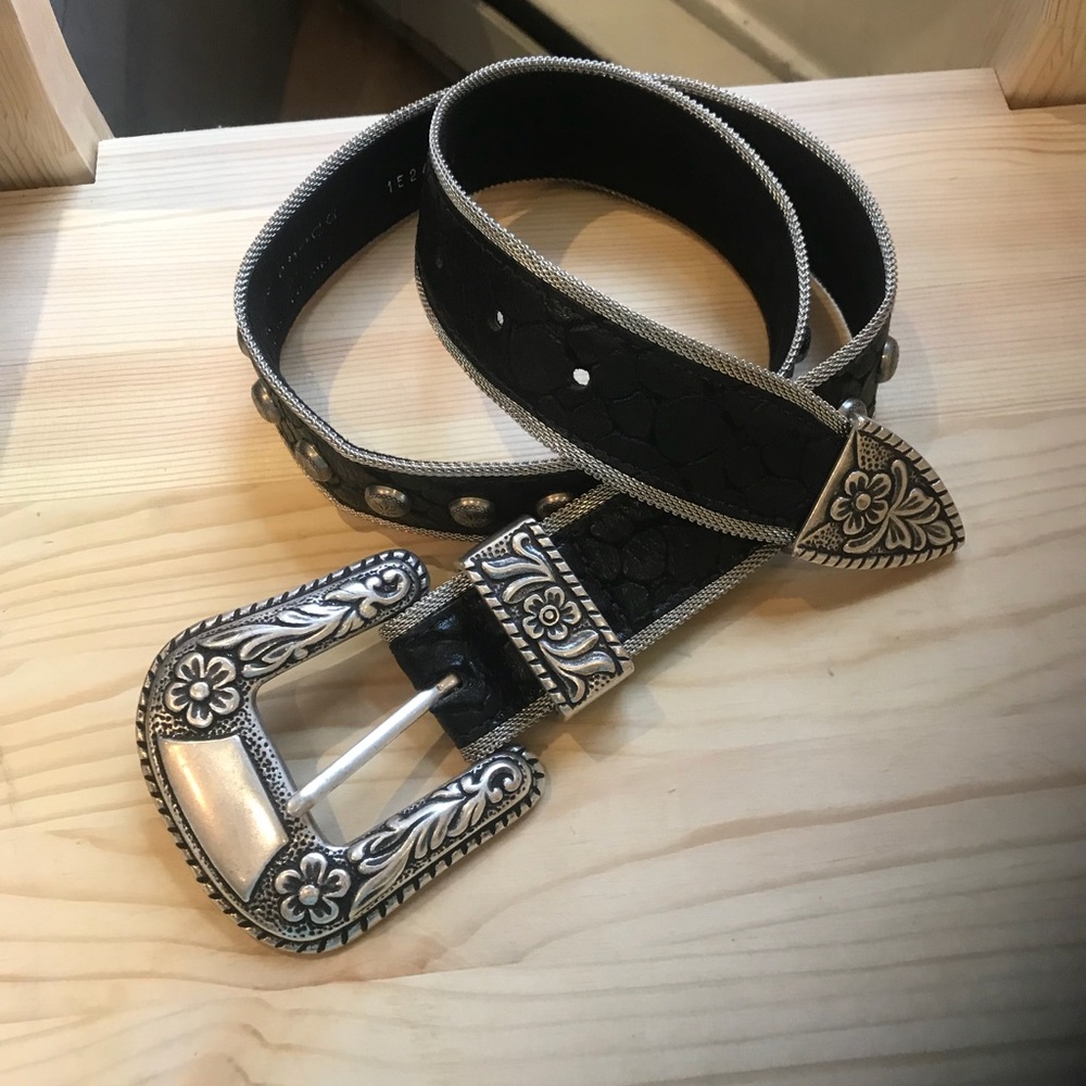 Studded leather western belt